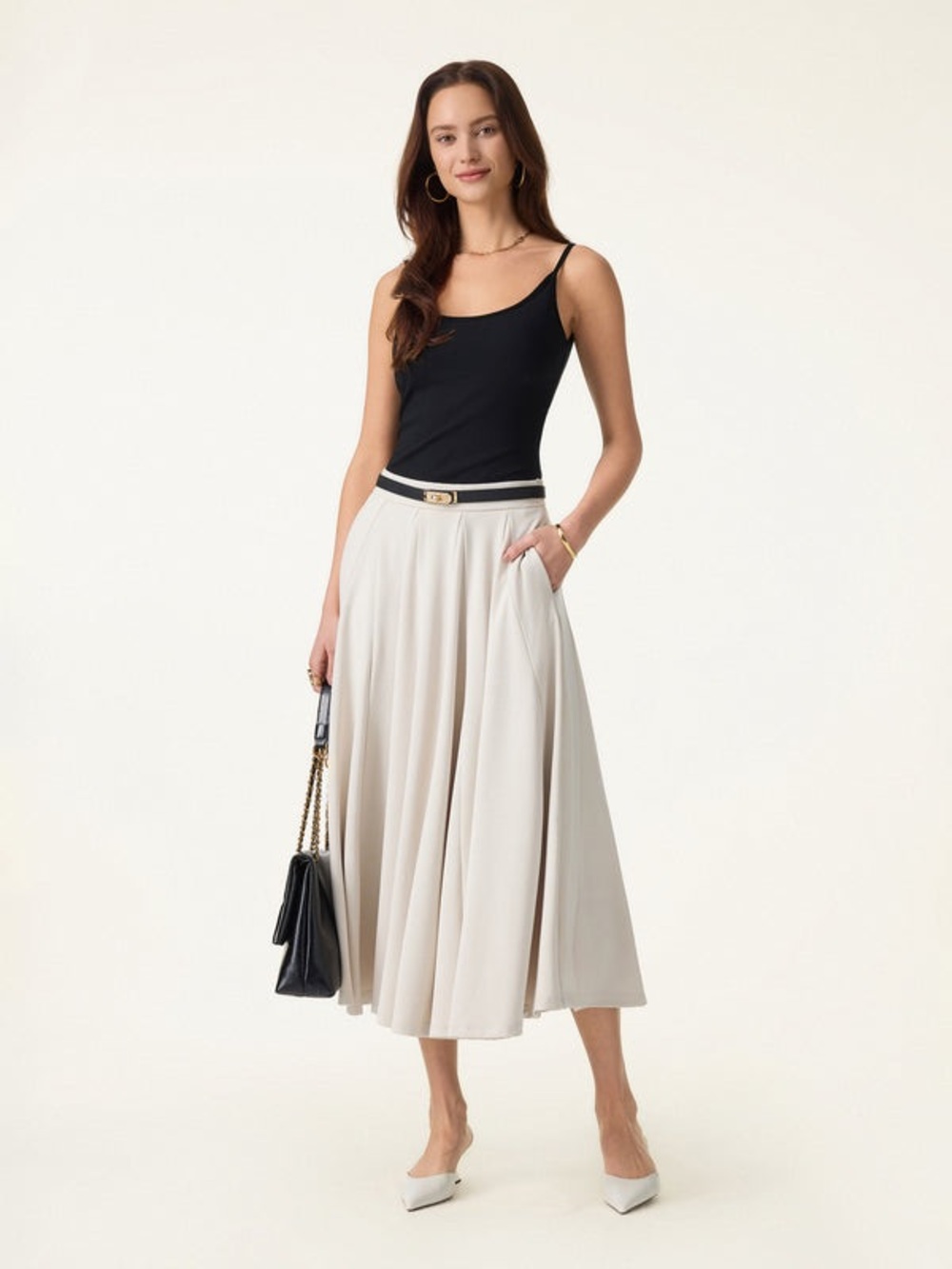 OGL Lyocell Blend Volume Skirt with Pockets size Medium in Fog Beige. NWT